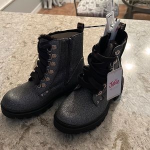 NWT Justice girls black and grey glitter boots